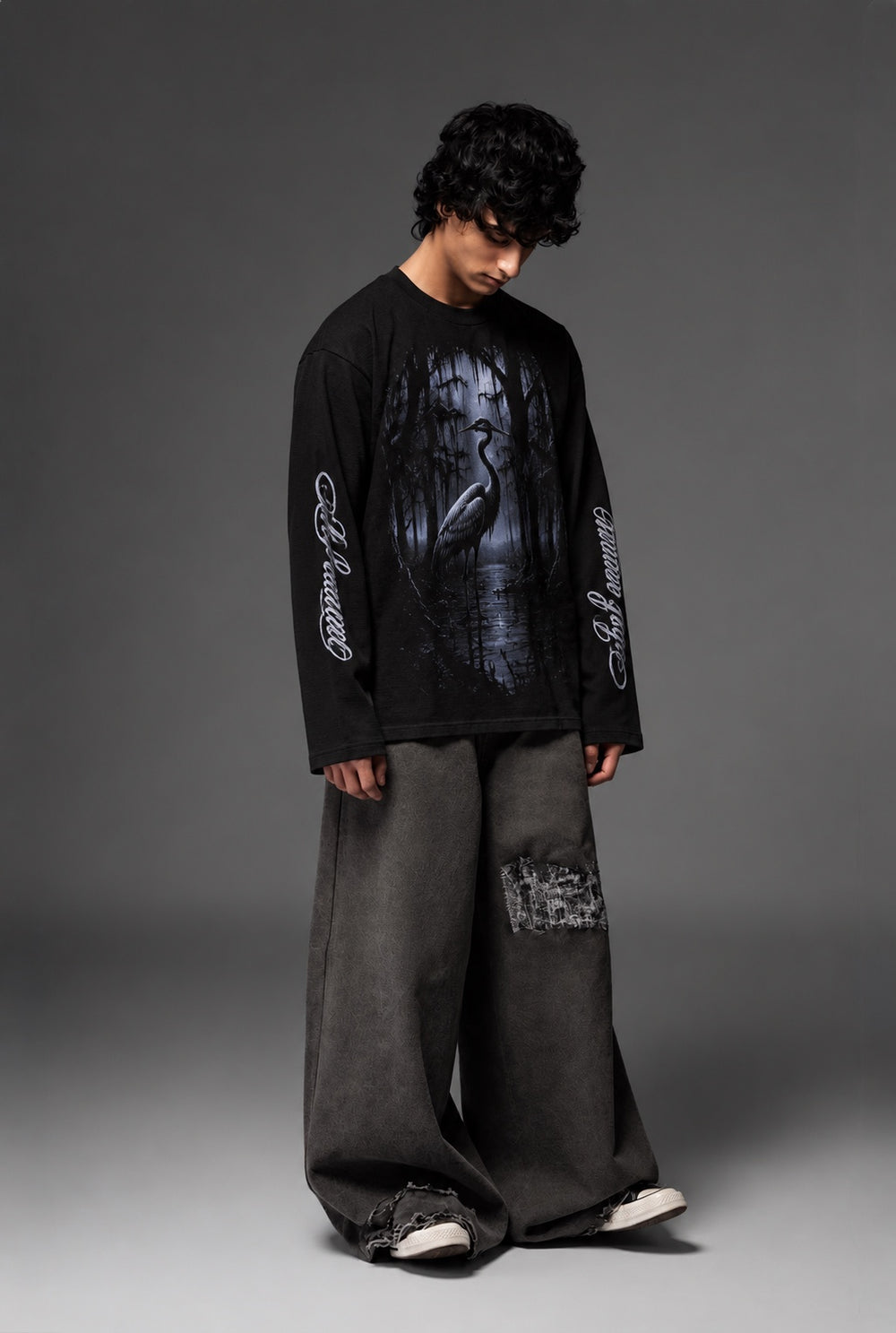SNOB Heron Graphic Long Sleeve Tee angled view
